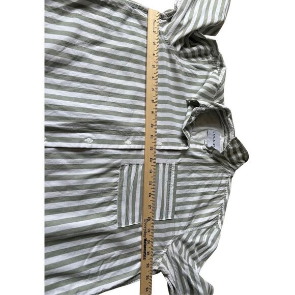 LOLA RIVER STRIPE Button Down SHIRT size L Green White - Picture 7 of 11